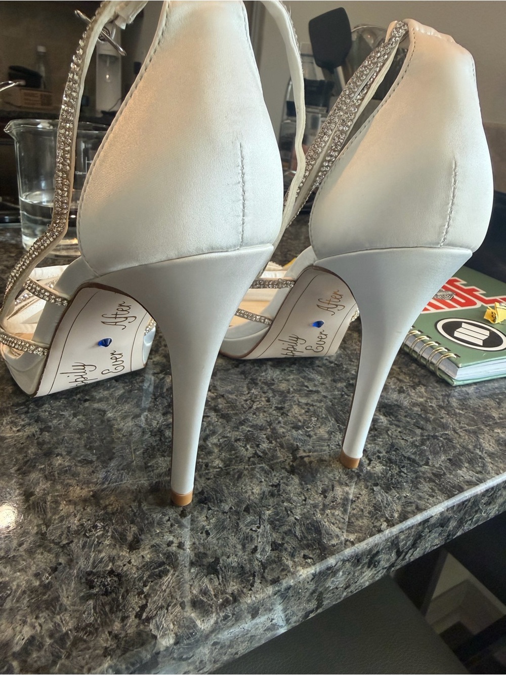Jessica Simpson White Satin Crystal-Strap Stiletto Heels